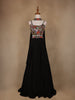 Black Floral Embroidered Satin Lehenga - Diadem