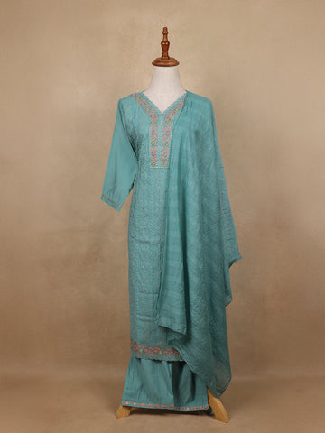 Light Blue Sequins Floral Design Cotton Salwar Suit - Diadem