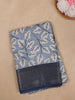 Light Blue Leaf Printed Fancy Cotton Saree - Diadem