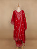 Red Floral Designed Velvet Co Ord Salwar Suit - Diadem