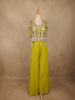 Lime Yellow Floral Sequins Embroidery Palazzo Suit - Diadem