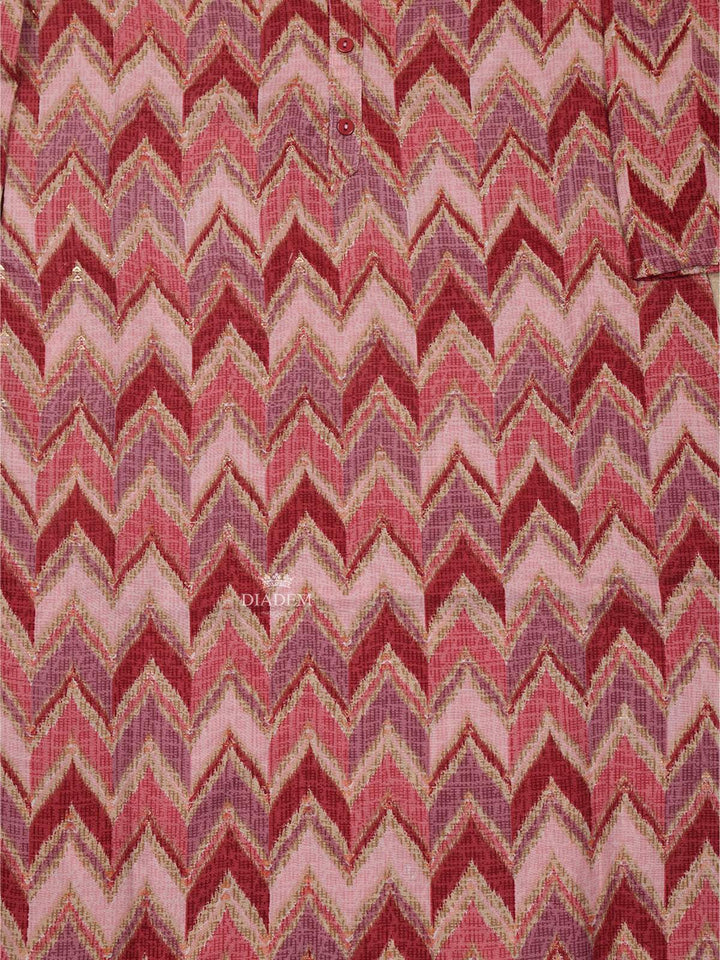 Pink Chevron Pattern Printed Cotton Kurti - Diadem