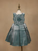 Teal Green Metallic Shine Party Frock with Oversized Glitter Floral Embellishment - Diadem