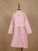 White and Pink Checkered Cotton Blend Skirt and Top Set