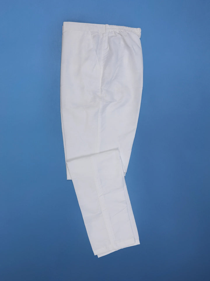 White Solid Silk Kurta For Men - Diadem