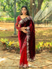 Dark Red Floral Embroidered Velvet Designer Saree - Diadem