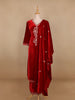 Red Floral Designed Velvet Co Ord Salwar Suit - Diadem
