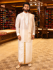 Soft Cream Floral Vine Thread Embroidered Design Pure Silk Full-Sleeve Shirt with Matching Dhoati Set