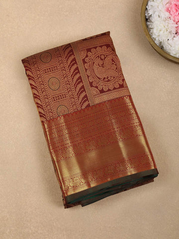 Maroon Peacock Design Traditional Kanchipuram Silk Saree - Diadem