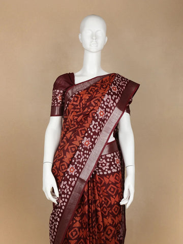 Brown Abstract Designed Cotton Fancy Saree - Diadem