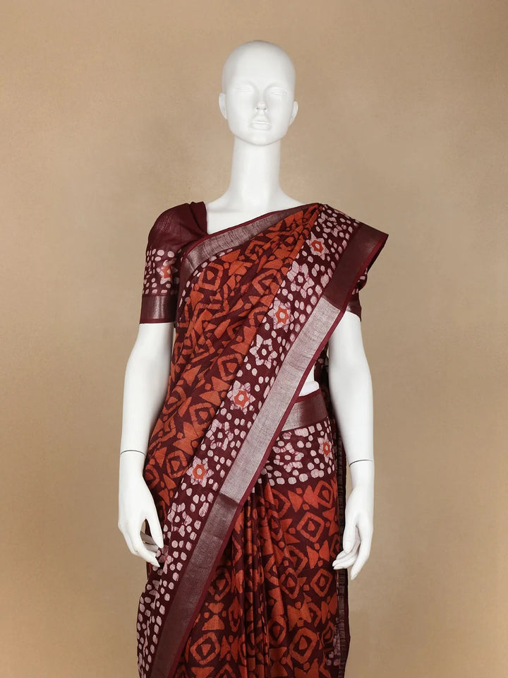 Brown Abstract Designed Cotton Fancy Saree - Diadem