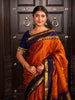 Rust Orange Checks Designed Pure Kanchipuram Silk Saree