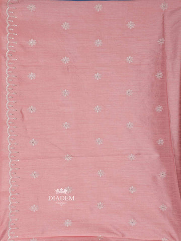 Light Pink Floral Thread Embroidered Organza Saree - Diadem