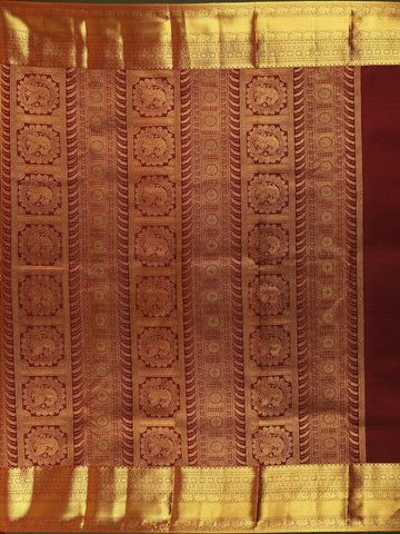 Maroon Peacock Design Traditional Kanchipuram Silk Saree - Diadem