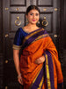 Rust Orange Checks Designed Pure Kanchipuram Silk Saree