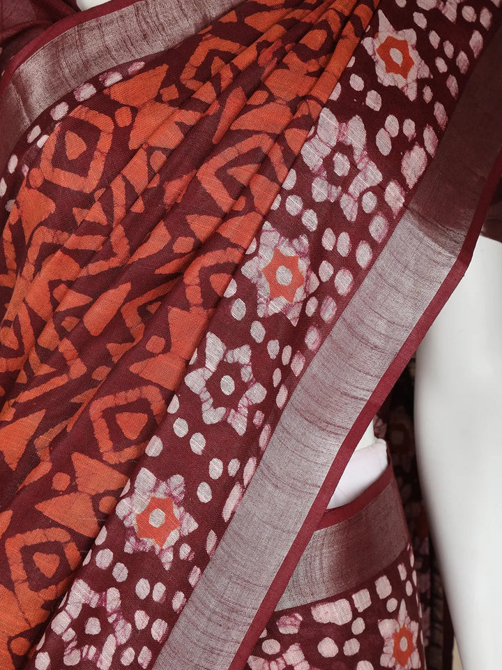 Brown Abstract Designed Cotton Fancy Saree - Diadem