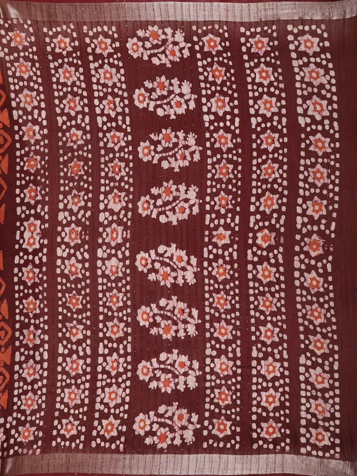Brown Abstract Designed Cotton Fancy Saree - Diadem