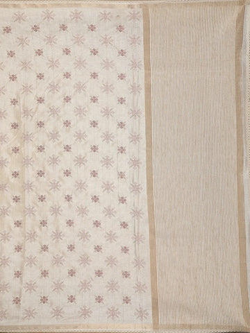 Ivory Floral Designed Semi Tussar Silk Saree - Diadem