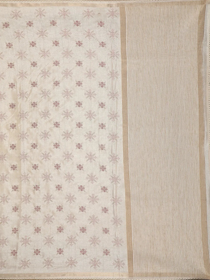 Ivory Floral Designed Semi Tussar Silk Saree - Diadem
