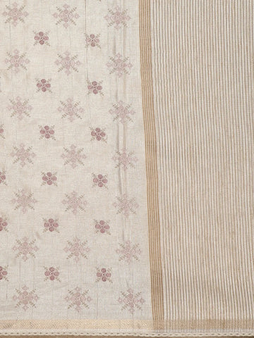 Ivory Floral Designed Semi Tussar Silk Saree - Diadem