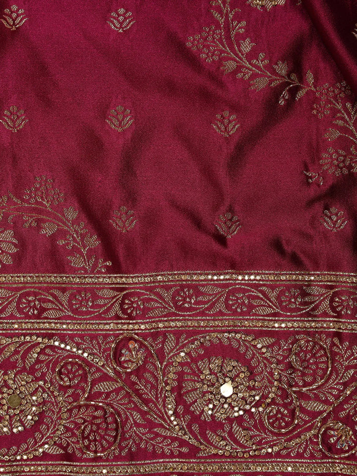 Dark Pink Floral Designed Bridal Banarasi Silk Saree - Diadem