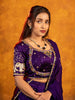 Dark Purple Floral Embroidered Raw Silk Bridesmaid Lehenga