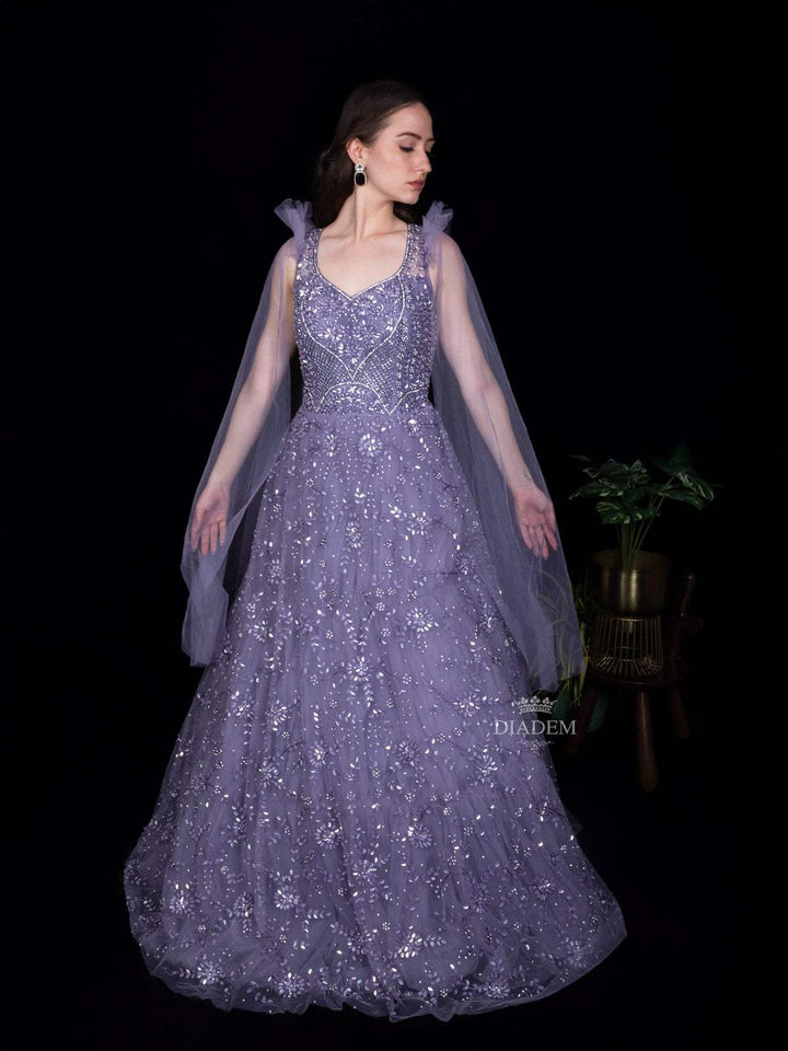 Lavender Net Floral Designed Bridal Reception Gown - Diadem