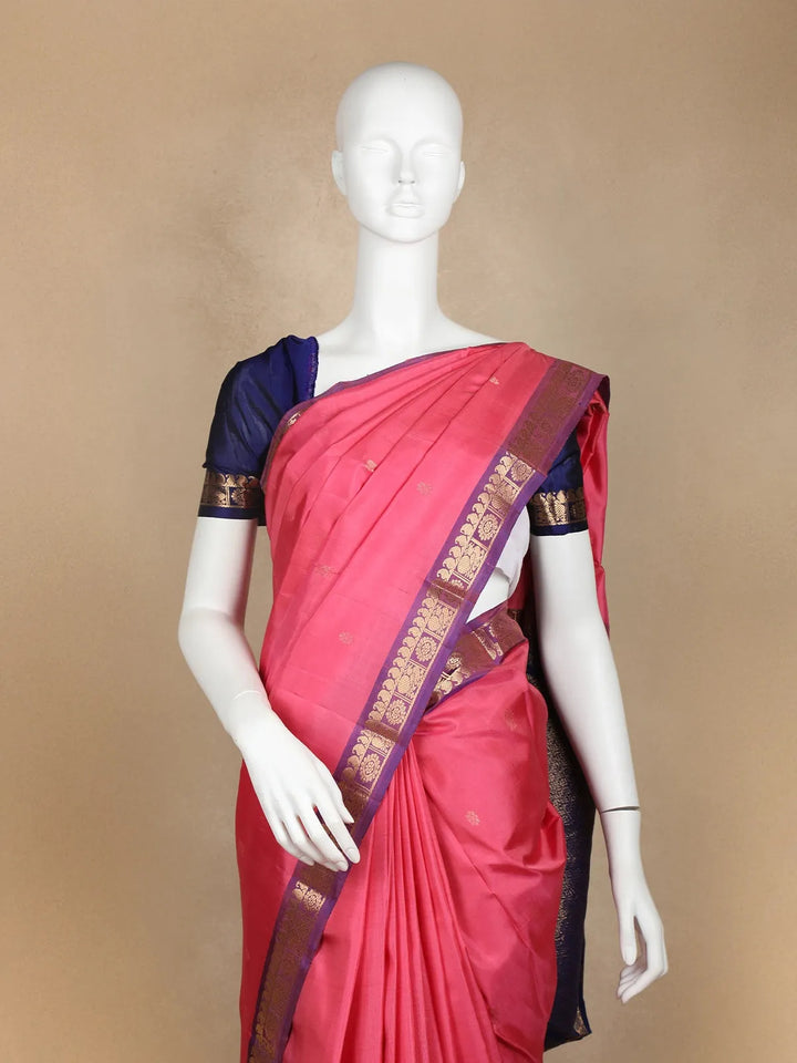 Light Pink Pure Kanchipuram Silk Saree with Small Butta Motif With Small Zari Work Border - Diadem