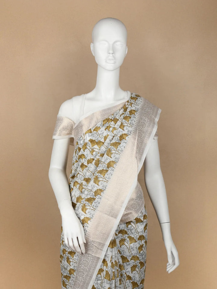 White Floral Designed Cotton Saree - Diadem