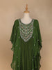Green Floral Printed IndoWestern Crepe Gown - Diadem