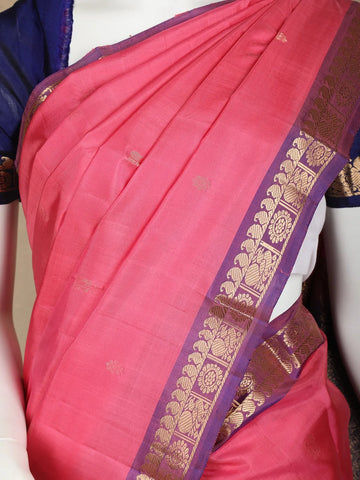 Light Pink Pure Kanchipuram Silk Saree with Small Butta Motif With Small Zari Work Border - Diadem