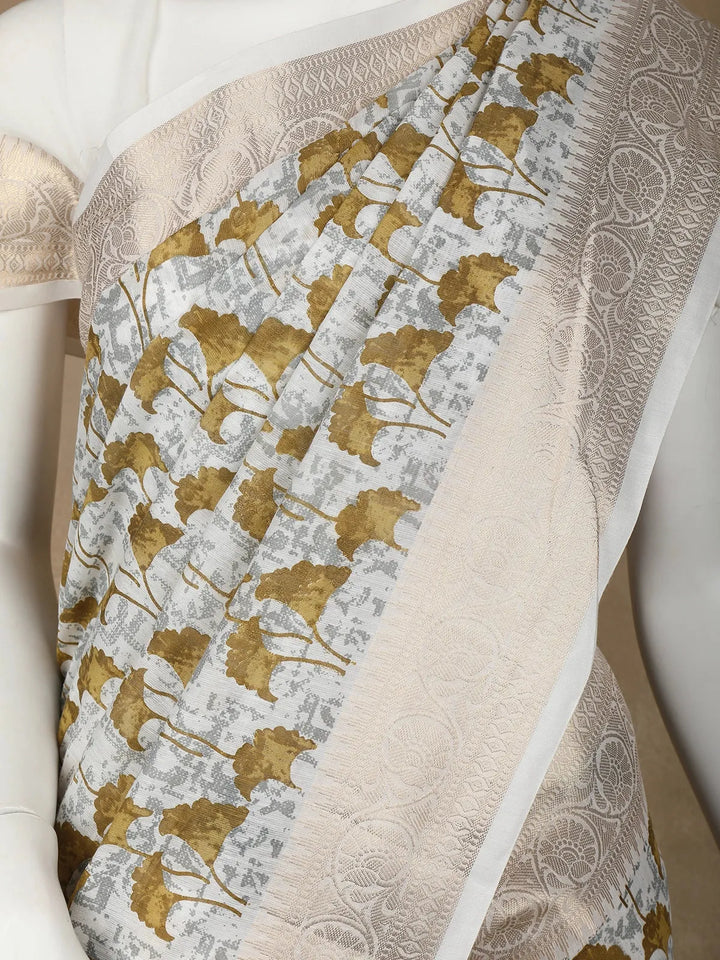 White Floral Designed Cotton Saree - Diadem