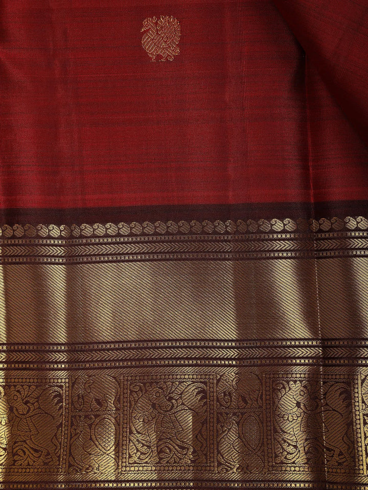 Red Peacock Woven Pure Kanchipuram Silk Saree - Diadem