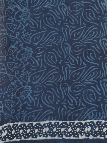 Blue Floral Designed Cotton Saree - Diadem