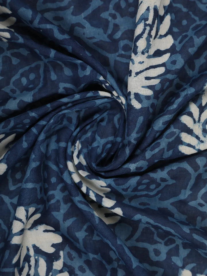 Blue Floral Designed Cotton Saree - Diadem