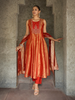 Rust Orange Floral Embroidered Tissue Silk Anarkali Salwar Suit