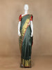Dark grey Pure Kanchipuram Silk Saree Stipes with Zari Border - Diadem