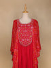 Pink Floral Embroidery IndoWestern Crepe Gown