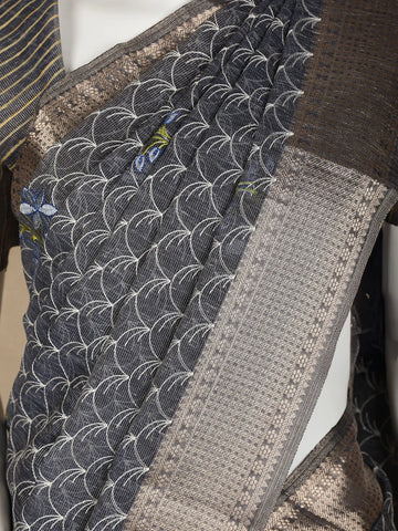 Grey Scallop Designed Cotton Casual Saree - Diadem