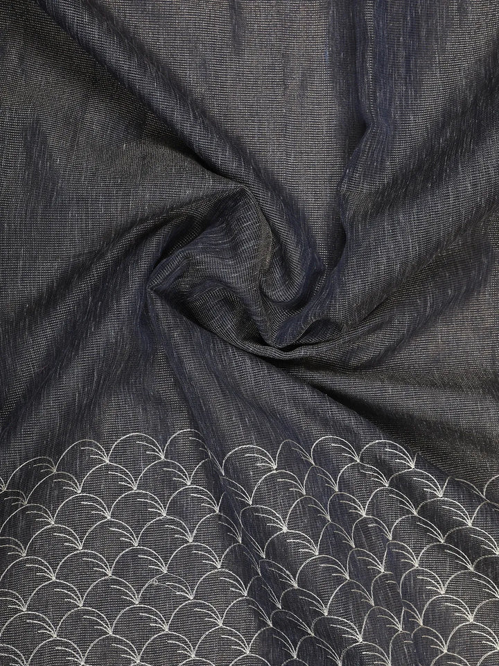 Grey Scallop Designed Cotton Casual Saree - Diadem