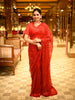 Deep Crimson Red Heavy Sequins Embroidered Design Net Designer Saree with Blouse