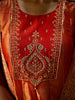 Rust Orange Floral Embroidered Tissue Silk Anarkali Salwar Suit