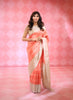 Coral Pink Checked Woven Design Pure Kanchipuram Silk Saree with Contrast Zari Border