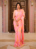 Pink Chiffon Ready to Wear Saree with Floral Prints on the body Paired with Designer Blouse and Waist Belt