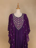 Violet Floral Embroidery IndoWestern Crepe Gown - Diadem