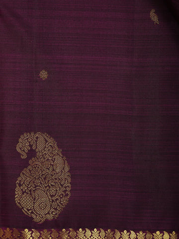 Dark Purple Paisley Motif Pure Kanchipuram Silk Saree - Diadem