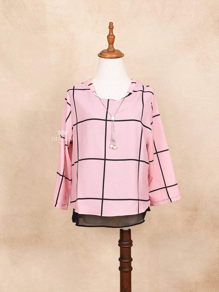 Pink Checked Top with Full Sleeve - Diadem