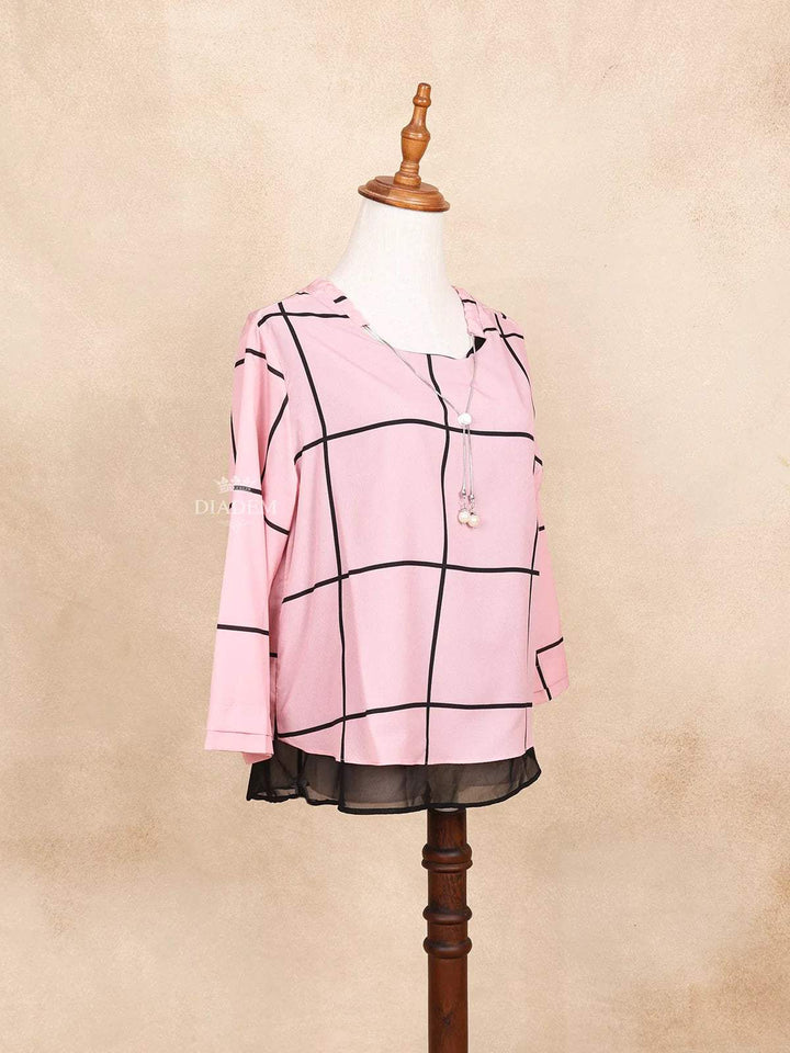 Pink Checked Top with Full Sleeve - Diadem