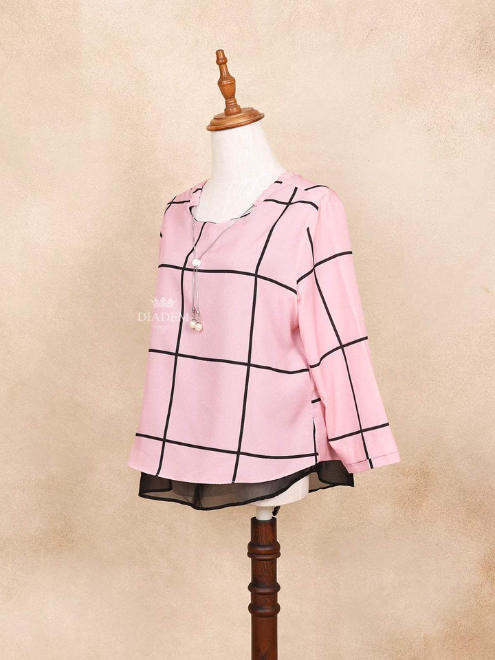 Pink Checked Top with Full Sleeve - Diadem