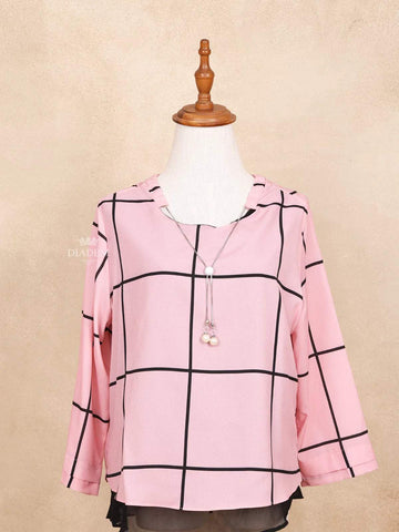 Pink Checked Top with Full Sleeve - Diadem